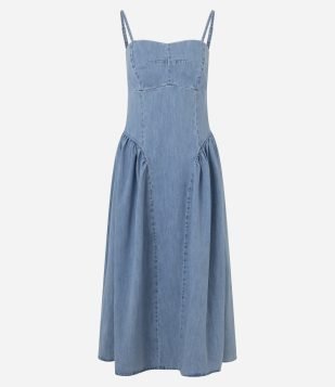 Vestido Jeans Com Recortes Mid Azul