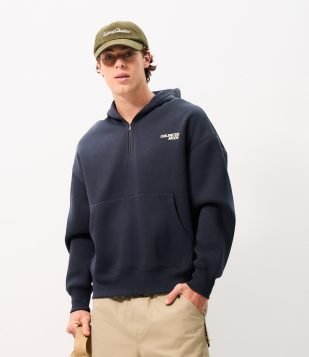 Blusão Masculino Moletom Unlimited com Capuz e Half Zíper Azul