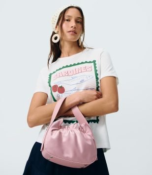 Bolsa Bucket em PU com Fechamento Ajustável e Alça Longa Rosa