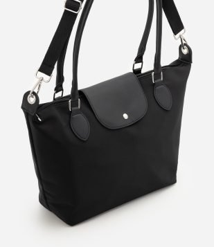 Bolsa Grande com Zíper Lapela e Alça Dupla Preto
