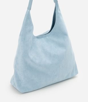Bolsa Hobo Grande em Suede com Alça em PU Azul