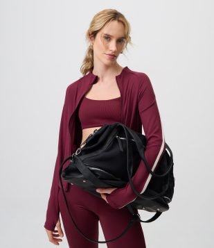 Bolsa Mala Grande com Zíper Contrastante e Alça Dupla Preto