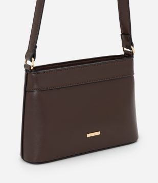 Bolsa Transversal Pequena em PU com Alça Longa Ajustável Marrom