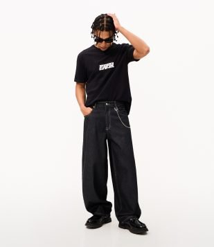 Calça Balloon em Denim Jeans Preto