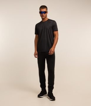Calça Esportiva com Faixa Laterais e Zíper na Barra Preto