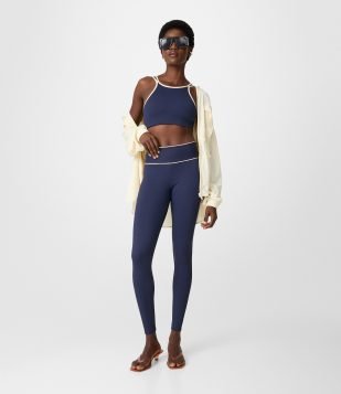 Calça Legging Esportiva Canelada com Friso Contrastante Azul