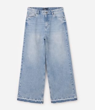 Calça Mega Baggy em Jeans com Barra Desfiada Azul