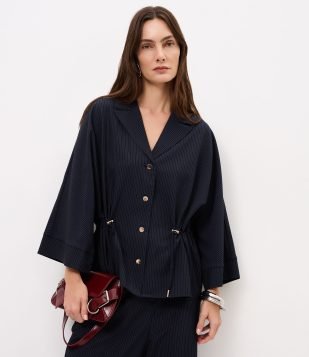 Camisa Alfaiatada com Estampa Listrada Azul