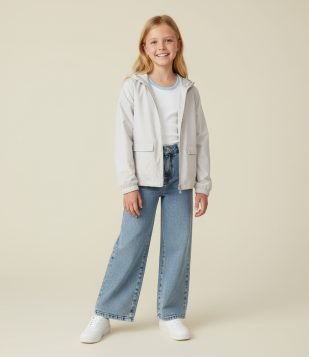 Jaqueta Infantil Quebra Vento em Peach Touch- Tam 5 a 14 Anos Cinza