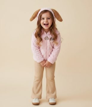 Jaqueta Infantil em Fleece com Capuz e Orelinhas Sky – Tam 1 a 6 Anos Rosa Claro