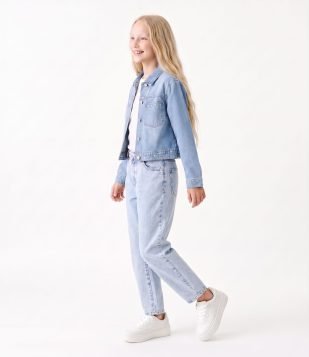 Jaqueta Jeans Infantil com Strass -Tam 5 a 16 Anos Azul
