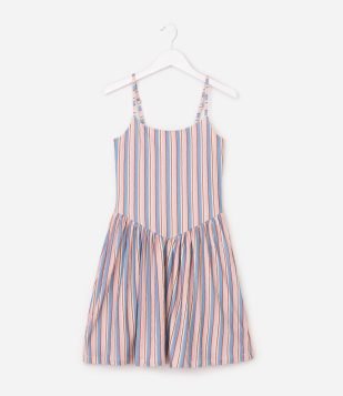 Vestido Infantil Texturizado com Estampa Listrada - Tam 5 a 16 Anos Marrom